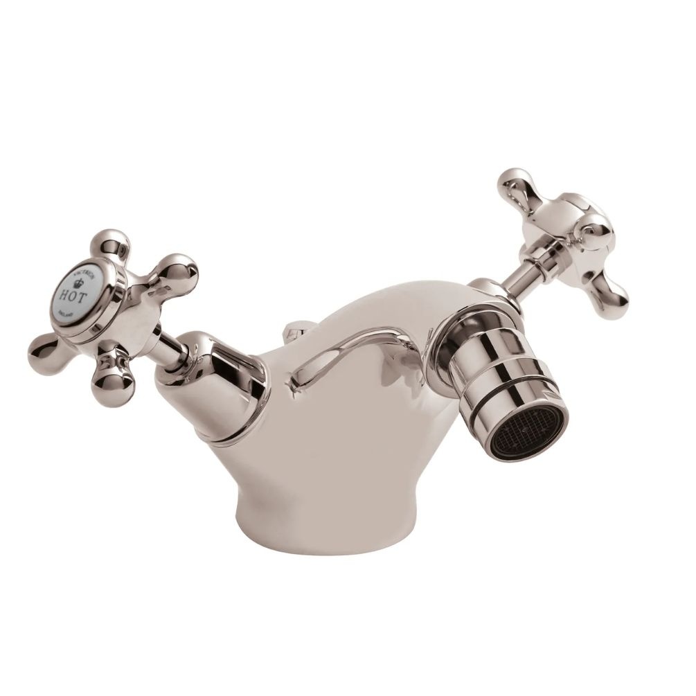 BC Designs Victrion Nickel Crosshead Mono Bidet Mixer & Pop Up Waste Cut Out